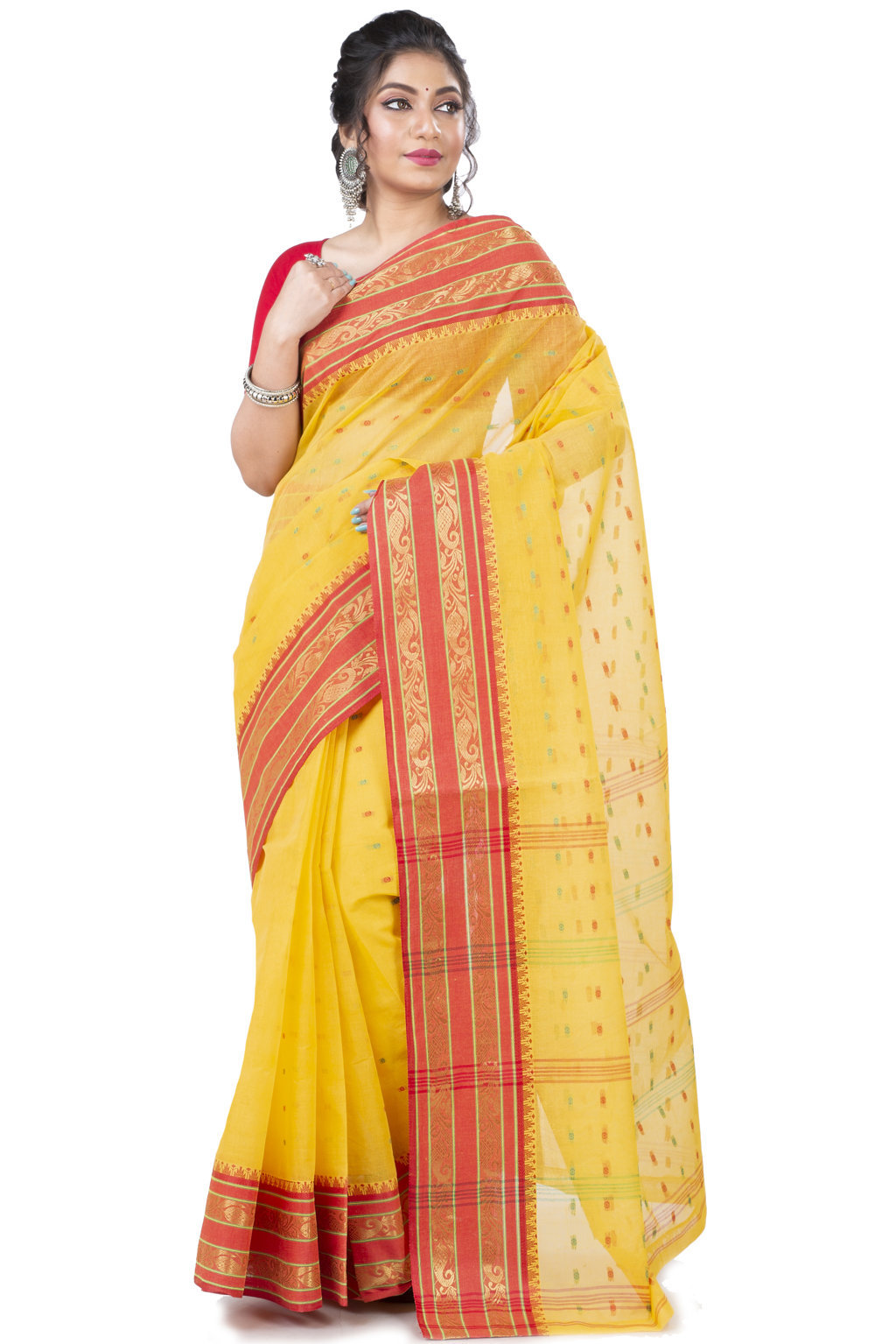 Beige Pure Cotton Alpona Tant Saree (193)
